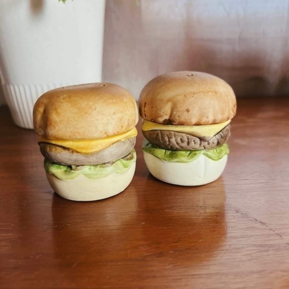 Retro Hamburger Salt & Pepper Shakers | Vintage Glass Kitchen Decor